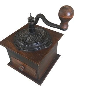 Vintage Coffee Grinder wood & Cast Iron